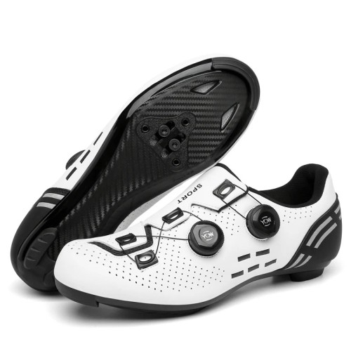 Buty Rowerowe Szosowe SPD-SL Look Podwójne Pokrętło Żyłka Biało Czarne
