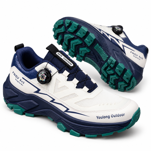 Buty Męskie Trekkingowe Outdoor Pokrętło Oddychające Biało Granatowe