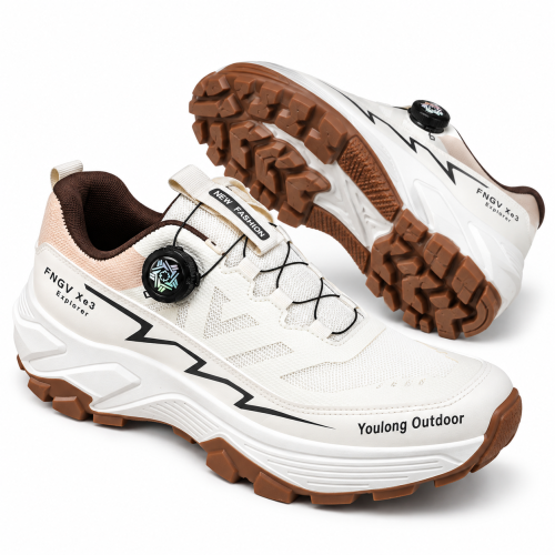 Buty Męskie Trekkingowe Outdoor Pokrętło Oddychające Białe
