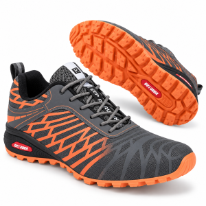 Buty Sportowe Terenowe Męskie Trail Lekkie Oddychające Szary Pomarańcz