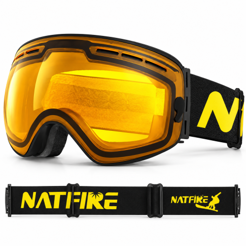 Gogle Narciarskie Snowboardowe NATFIRE Żółte na Mgłę S1 VLT 51% Rozjaśnienie
