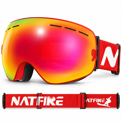 Gogle Narciarskie Snowboardowe NATFIRE Czerwone na Mgłę S1 VLT 26.9% Rozjaśnienie