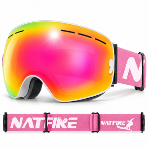  Gogle Narciarskie Snowboardowe NATFIRE Różowe na Mgłę S1 VLT 51% Rozjaśnienie