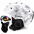 Kask Narciarski Snowboardowy MOON Damski z Goglami i Maska Biały Kwiaty
