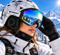 Kask Narciarski Snowboardowy MOON Damski z Goglami i Maska Biały Kwiaty