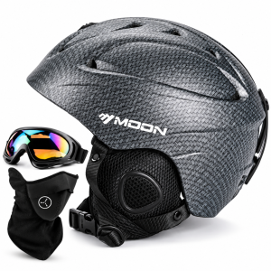 Kask Narciarski Snowboardowy MOON Wzór Carbon + Gogle Lustrzanki Maska