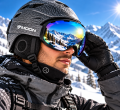Kask Narciarski Snowboardowy MOON Wzór Carbon + Gogle Lustrzanki Maska