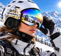 Kask Narciarski Snowboardowy MOON Biały Złoty Nadruk + Akcesoria