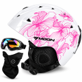 Kask Narciarski MOON Damski Biały Różowe Kwiaty + Gogle Maska Gratis