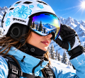 Kask Narciarski MOON Damski Biały Błękitne Kwiaty + Gogle Maska Gratis