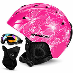 Kask Narciarski Snowboardowy MOON Damski z Goglami Różowy Fuksja Kwiaty
