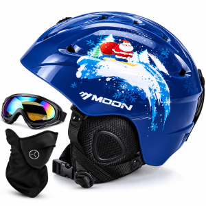 Kask Narciarski Snowboardowy MOON Dziecięcy Niebieski Mikołaj + Gratisy