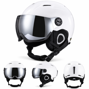 Kask Narciarski ze Zintegrowana Szyba Visor Biały Lustrzany