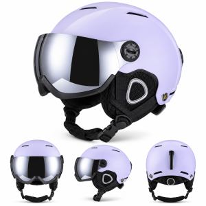 Kask Narciarski ze Zintegrowana Szyba Visor Fioletowy Lawendowy Lustrzany
