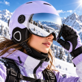 Kask Narciarski ze Zintegrowana Szyba Visor Fioletowy Lawendowy Lustrzany
