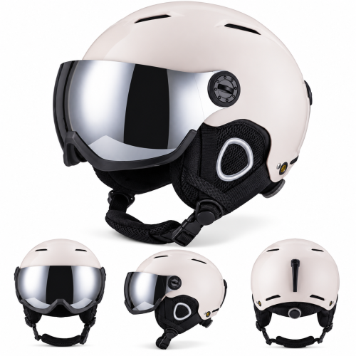 Kask Narciarski ze Zintegrowana Szyba Visor Beżowy Lustrzany