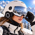 Kask Narciarski ze Zintegrowana Szyba Visor Beżowy Lustrzany
