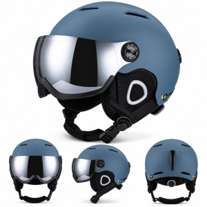 Kask Narciarski ze Zintegrowana Szyba Visor Niebieski Lustrzany