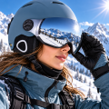 Kask Narciarski ze Zintegrowana Szyba Visor Niebieski Lustrzany