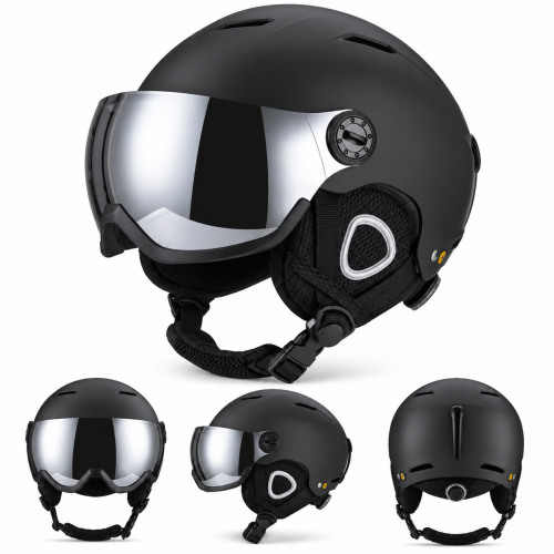Kask Narciarski ze Zintegrowana Szyba Visor Czarny Lustrzany