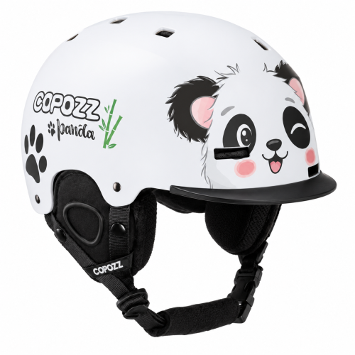 Kask Narciarski Snowboardowy Dziecięcy COPOZZ Panda Biały z Daszkiem