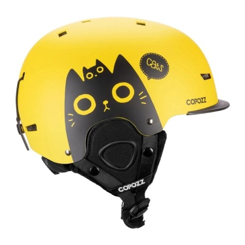 Kask Narciarski Snowboardowy Dziecięcy COPOZZ Kot Żółty z Daszkiem