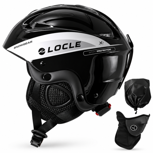 Kask Narciarski Snowboardowy LOCLE Czarny Srebrny + Maska Pokrowiec Gratis