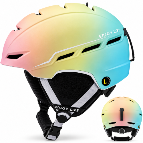 Kask Narciarski Snowboardowy HORNTOUR Różowo Żółty Pastel Gradient